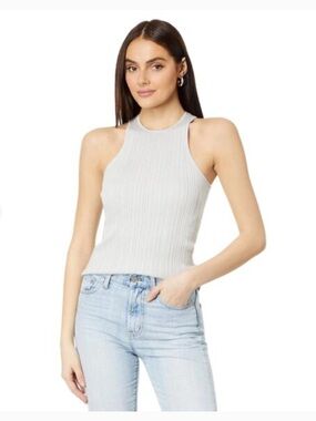 Madewell Light Gray Ribbed Crewneck Sleeveless Sweater